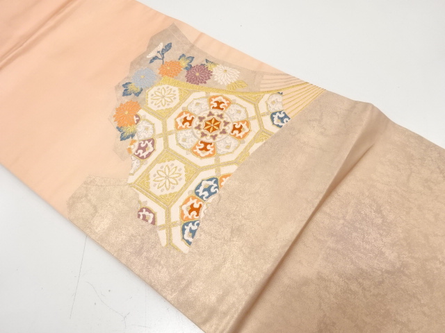 扇に華紋織り出し　名古屋帯